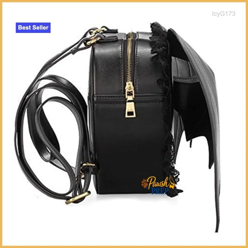 Heart Shape Bat Backpack with Lace Wings, Adjustable Strap, 4 Pockets